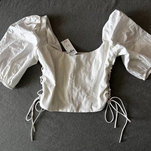 Abercrombie & Fitch Lace-Up Poplin Corset Scoopneck Top